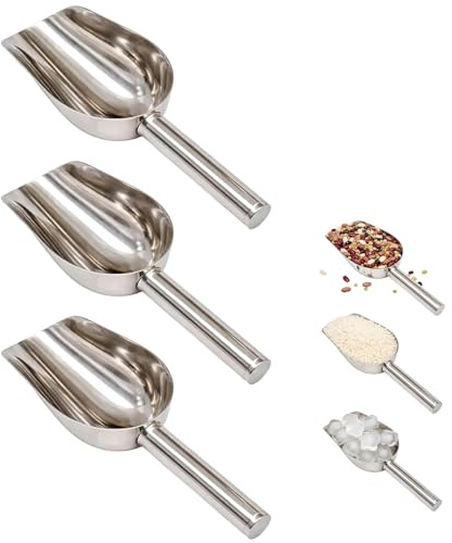 3 Stück Eisschaufel aus Edelstahl, Edelstahl Schaufel, Futterschaufel und Popcorn Schaufel, Praktisches Set für für Küche/Bar/Garten/Supermarkt, für Mehl, Eiswürfel, Essen, Kandiszucker, Bohnen