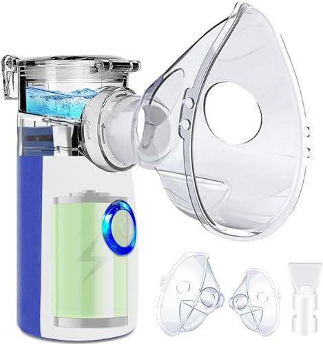 Nebulisateur Portable pour Enfants et Adultes,Nébuliseur Silencieux Inhalateur USB-C Rechargeable,Nebulisateur à Ultrasons Aerosol Avec 2 Masques et Embout Buccal pour Domestique et Voyages (Bleu)