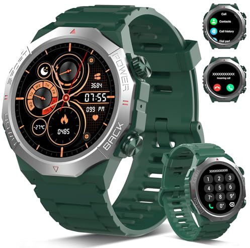 Smartwatch Uomo Donna con Effettua o Risposta Chiamate, 1.39 Militare Orologio Smartwatch, Sonno Cardiofrequenzimetro, 110+ Modalità Sportive Fitness Tracker, IP68 Smart Watch per Android iOS, Verde