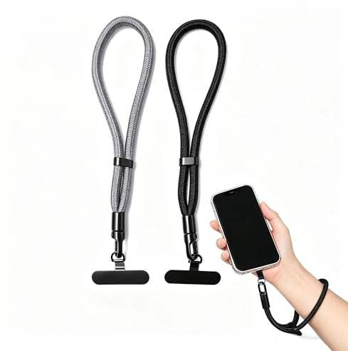 Comforso 2 Pack Phone Wrist Strap, Adjustable Anti-Theft Phone Strap with Case, Black & Gray Wrist Straps for Smartphone, Camera, Keys, Hands-Free Phone Strap Wrist for Convenience