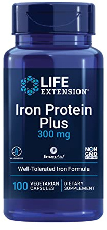 Life Extension Iron Protein Plus, Iron Protein succinylate, absorbable Iron Supplement for Whole-Body Health, Non-GMO, Gluten-Free, Vegetarian, 100 Capsules