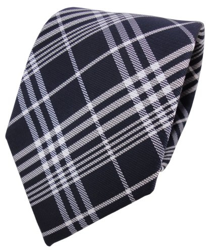TigerTie Designer Krawatte blau schwarzblau silber weiß kariert - Schlips Binder Tie
