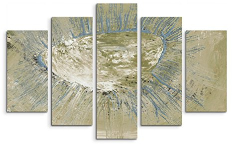 Paul Sinus Art 5 teiliges Wandbild auf Leinwand (Gesamt: H: 100cm B: 160cm) Keilrahmenbild Canvas Fotodruck Leinwandbild Leinwanddruck Kunstdruck Wandbild braun weiß grau blau Strahlen