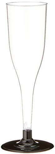Papstar Plastik Sektglas / Stiel-Glas 0.1 l (20 Stück) glasklar, mit schwarzem Fuß, aus stabilem Polystyrol, für festliche Anlässe und Feiern, #12196