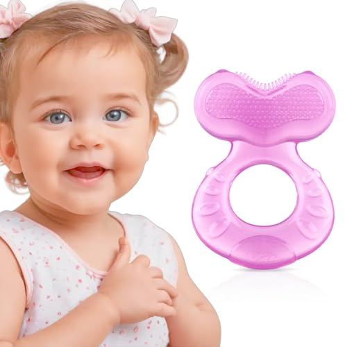 Nuby Teethe-eez weicher Silikon-Beißring | Silikon-Zahnungshilfe mit strukturierter Oberfläche zur Zahnfleischmassage | Hygienisches Etui inklusive | Rosa | Ab 3 Monaten