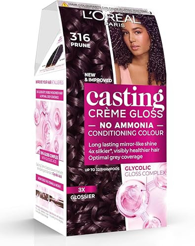 L'Oreal Paris Casting Creme Gloss semi-permanent hair dye, blends away grey hair leaving a radiant hair colour, purple hair dye 316 Plum
