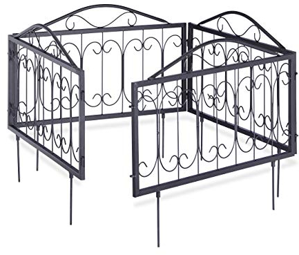 Relaxdays Beetzaun Metall, Beeteinfassung zum Stecken, 4 Vintage Zaunelemente mit Ornamenten HxB 34,5 x 56,5 cm, schwarz, 4er-Set, 7, Ornamente