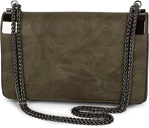 styleBREAKER Clutch, kvällsväska med metallspännen och länkkedja, vintage design, dam 02012046, oliv, Einheitsgröße, Axelväska