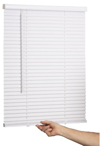 LOTUS & WINDOWARE Cordless Mini Blind, 1 Vinyl Slats, 31 Wide x 54 Long - White, Window Blinds for Home and Office, Interior Door Blinds - Light Filtering