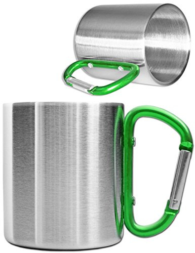 Outdoor Saxx - Robuste Camping-Tasse mit Karabiner-Griff, Edelstahl, 250 ml (silber/grün)
