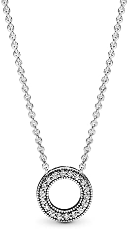 Pandora Signature Women's Sterling Silver Pavé Circle Collier Pendant Necklace, 45cm, No Box