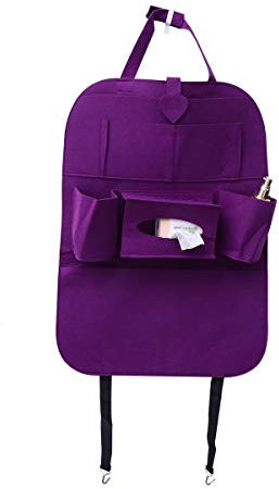 VOSAREA Protector de respaldo de coche, organizador para asiento de coche, organizador para bebés y niños, funda de almacenamiento para asiento de, color morado