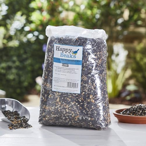 Happy Beaks Blue Tit Specialist Bird Seeds - (5kg) High Energy Mix Feed for Wild Garden Birds, 100% Natural Ingredients, split maize, black sunflower seed | Nutrient Rich Wild Bird Mixed Food