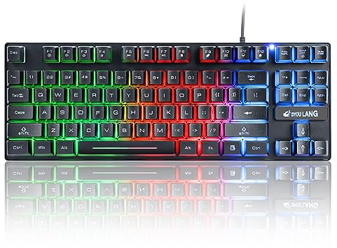 LexonElec K16 Wired 87keys Gaming Keyboard Mechanical Feeling Rainbow LED Backlit Waterproof Ergonomic 16keys Anti ghosting PC Gaming Keyboard for PC, Office, Play Games(K16-Black)