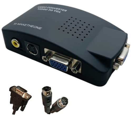 MakeTheOne RCA Composite AV S-Video to VGA Converter, Adapter Switch Box for Laptop PC DVD VCD to Monitor Computer Projector