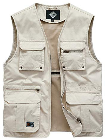 ZTJ-Lighting Herren Outdoor Weste mit Vielen Taschen, Sommer Angelwesten Leicht Safari Weste, Multifunktionsweste Jacke für Angeln Jagd Camping Safari,Weiß,XL