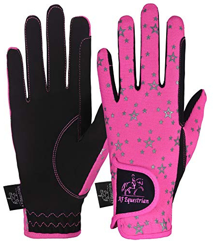 AFE Kinder Handschuhe für Mädchen Jungen Unisex Reithandschuhe Outdoor Handschuhe Sport Handschuhe Fahrradhandschuhe für Kinder Schwarz Blau Rosa Stern Design (Pink Star Design, Medium)