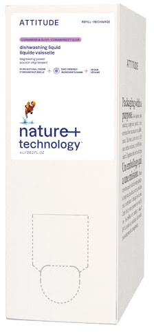ATTITUDE Washing Up Liquid Refill, EWG Verified, Plant-Based & Vegan Dish Soap, Naturally Derived, Olive & Coriander Scent, 4 Liters