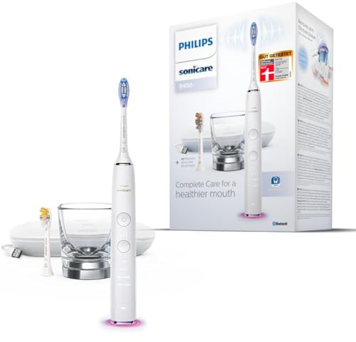 Philips Sonicare DiamondClean Smart 9400 - Brosse à dents électrique avec application, capteur de pression, détection de la tête de brosse, blanc, modèle HX9917/88
