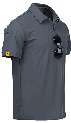 ZITY Mens Polo Shirt Short Sleeve Sports Tactical T-Shirt Athletic Golf Polos Daily Casual Stylish Collared Shirts for Men Grey Large