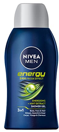 NIVEA MEN Energy - Gel doccia Mini (50 ml), con profumo rivitalizzante, con estratto di menta per corpo, viso e capelli