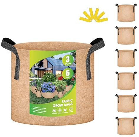 iPower Contenedores de Tela aireación con Asas de Nailon, para Plantar Verduras, Frutas, Flores, Bronceado versión 2022, 3 galones