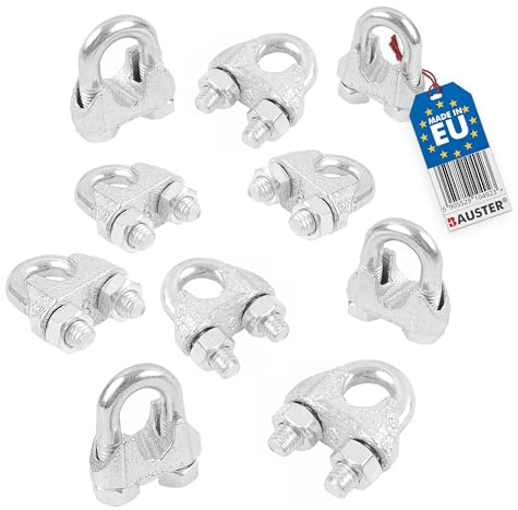 BAUSTER® 10 x Seilklemme 8 mm Verschiedene Größen, alle Arten von Seilen, Bügelklemme, Drahtseilklemme verzinkt Drahtseilklemme Stahldrahtseil, Seilsicherheit