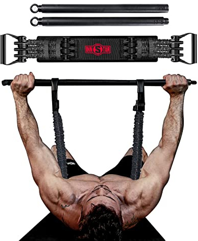 INNSTAR Adjustable Bench Press Device,Push up Resistance Bands for Home Gym Exercise,Fitness Workout,Travel Training (Black|200LB with Bar)