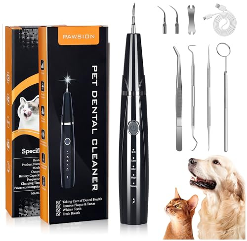 PAWSION Ultraschall Hund Plaque Zahnstein Entferner Zahnreinigung Kit für Haustiere Wiederaufladbarer Zahnschaber für Haustiere 5 Modi mit 3 Reinigungsköpfen mit LED-Licht
