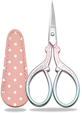 Stickschere Stoffschere Kleine Handwerk Edelstahl Schere zum Nähen Gewinde Nadelarbeit Handwerk Trimmen 1pcs mit gefälschtem Leder Schere Abdeckung (Rosa)