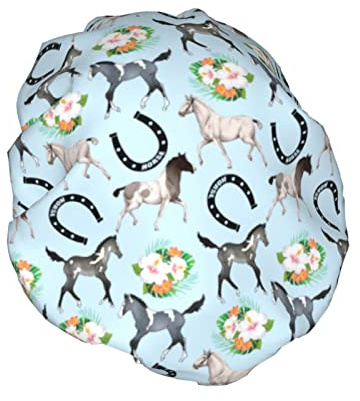 Bonnets de douche pour femmes fer à cheval fleur de cheval imperméable bonnet de bain réutilisable doublure en PEVA réglable double couche bonnet de cheveux pour femmes filles