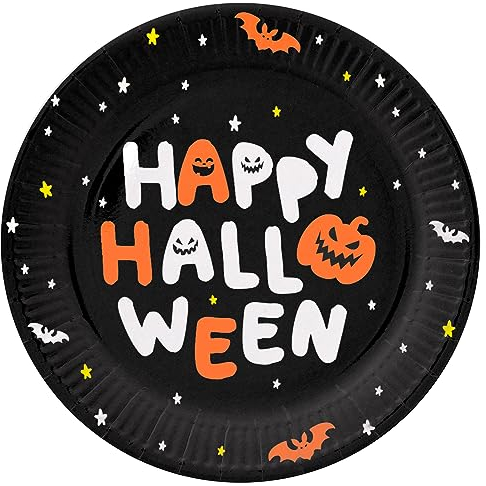 Folat Piatti con 'Happy BoOo-23 cm-8 pezzi-Decorazioni Di Halloween Con Zucche, Teschi, Pipistrelli, Fantasmi, Ragni, Multicolore, 23 centimeters, 23870