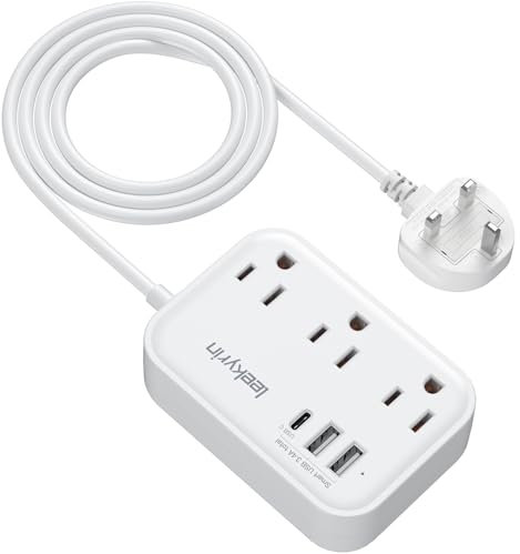 UK Adapters for Travel(13A), US to UK Plug Adapter with 3 Outlets 3 USB Charging Ports (USB-C), Type G Travel Adapter and Outlet Converter for USA to Scotland British London England Irish Dubai