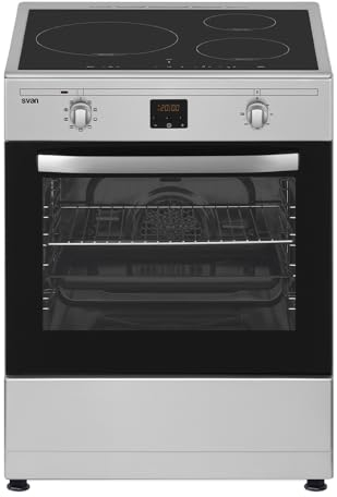 Svan Cocina de Eléctrica con Horno Eléctrico 60 Litros Inox SKI3600X. 3 Zonas de Cocinado, Horno con Grill, Acabado en Cristal negro Antiadherente