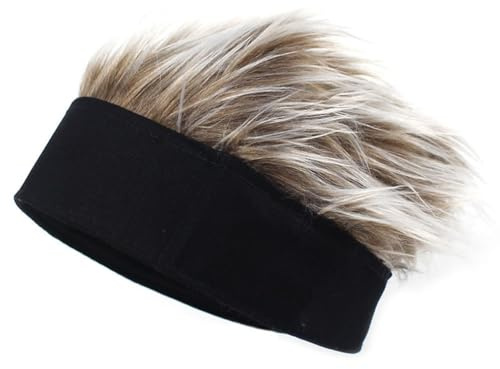 Saisifen Uomo Cappello Senza Tesa Berretto con Capelli Finti Melone Cappello Ragazzo di Strada Stile Hip-Hop(Fascia Nera Capelli Castano Chiaro)