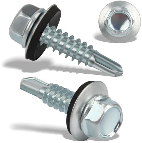 60PCS Vis Autoforeuse Metal 6,3x25 mm Vis Autoperforante Inox Bac Acier Hexagonale Vis Autoperceuse pour Metal Vis Etanche Avec Joint Tole Toiture Autoforante Auto Foreuse pour Plus Fixation (Argenté)