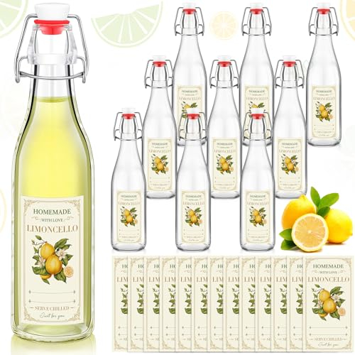 Havawish 10 Pcs 17 oz Swing Top Glass Bottles for Limoncello Homemade Flip Clear Top Bottles with Airtight Cap Lids Labels for Homemade Limoncello Wedding Baby Shower Favors(Round Style)