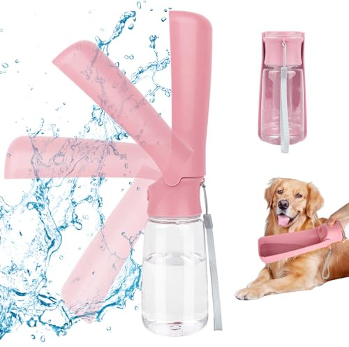 VFANDV Borraccia per Cani Portatile, 180° Ripiegabile Bottiglia da Viaggio, Ciotola Acqua Cane Antigoccia, ciotola acqua cane portatile per Il Campeggio, l'Escursionismo e Il Trekking (Rosa, 550ML)