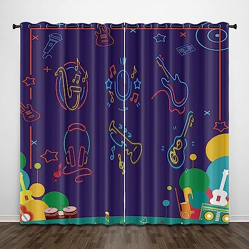 3D Verdunkelungsvorhang Ösen Einfache Cartoon-Musikinstrument Violine,2Er Set Gardinen Wohnzimmer Gardinen Blickdicht Kinder Vorhänge Schlafzimmer Dekoschals Gardine-8Q8R8W4D6M2