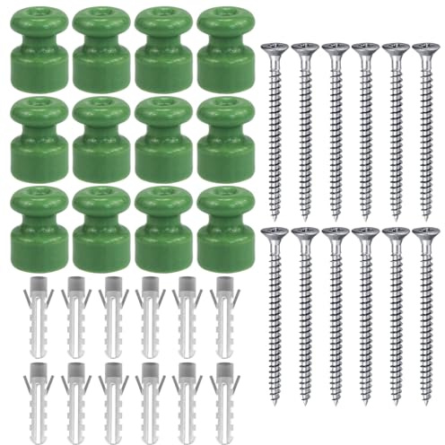 OASHISU 12 pz Isolatori in porcellana per installazione con cavo, Verde | per installazione con cavo trecciato tessile, Isolatori per Cavi Trecciati, lucido, Ø18mm, isolatori in ceramica