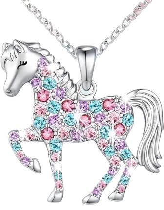 QEXUJOW Colliers pour femme Collier en argent Sterling pour femmes et filles, pendentif cheval, chaîne porte-bonheur (couleur)