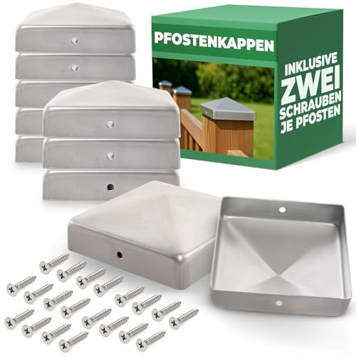 Novatool Set di 10 tappi per pali da 71 x 71 mm, zincati con viti, tappi per pali di legno, 7,1 cm, per recinzioni