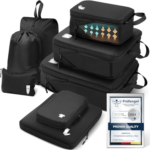Packing Cubes Compression 8 pièces Organisateur Valise, Organisateur de Voyage Rangement Valise Bagage Sac