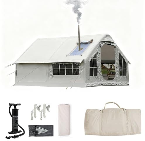 Tenda da Campeggio Gonfiabile per 6-8 Persone, Tenda Gonfiabile da Campeggio con Apertura del Camino, Grande Tende Familiari, Facile da Montare, Tenda da Casa Gonfiabile (Gray, 385x260x200cm)