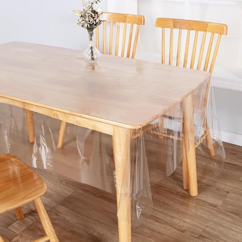 KATIMI Clear Plastic Table Cover Protector for Dining Room Tables 137×198cm | Waterproof Wipe Clean Transparent PVC Table Protector Tablecloth Oilproof Washable for Indoor Outdoor Home Office Restaurant
