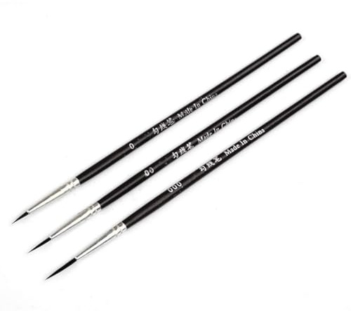 3 Stück 0 00 000 Hakenlinienstift Professionelle feine Spitze Zeichenpinsel für Acryl
