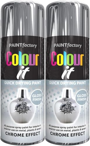 MIXEL Chrome Effect Gloss Spray Paint, Quick Drying Formula, DIY Projects, Ideal For Enhancing Metal, Wood, Plastic, Glass, Perfect For Crafting, Automotive, 400ml, (2 Pcs)