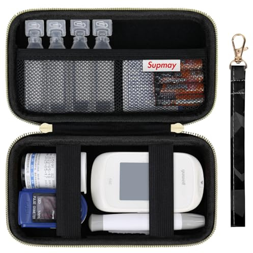 Supmay Diabetic Supplies Hard Case Diabetic Supply Organizer Bag Carrying Case for Diabetes Testing Kit Blood Glucose Monitor Kit with Blood Sugar Glucometer Test Strips Lancing Device Lancets, Black