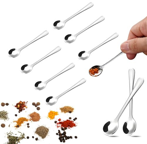 8 Pcs 7.5cm Mini 304 Stainless Steel Tiny Spoons for Spice Jars, Small Size 2.8 Spice Scoops for Salt, Sugar, Coffee, Powder, Dessert, Caviar, Cute Small Fun Little Scoops - Rustproof & Dishwasher