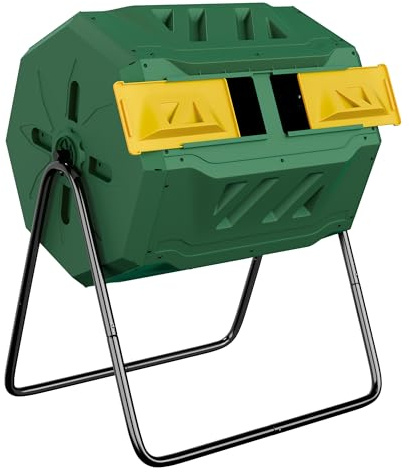 Epetlover 43 Gallon Composting Bin Dual Rotating Chamber Compost Tumbler, Outdoor Waste Bin with Steel Frame for Garden Yard, Green